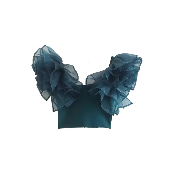 The Blue Ruffle Crop Blouse