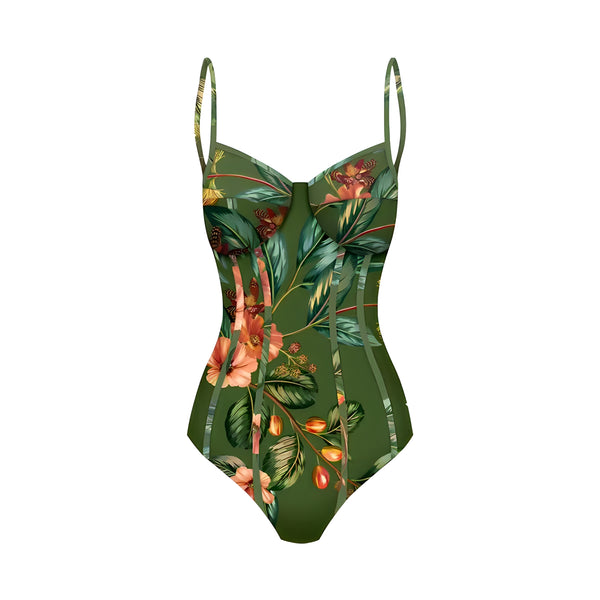 The Ivy Floral One-Piece Swimsuit Sarong Set