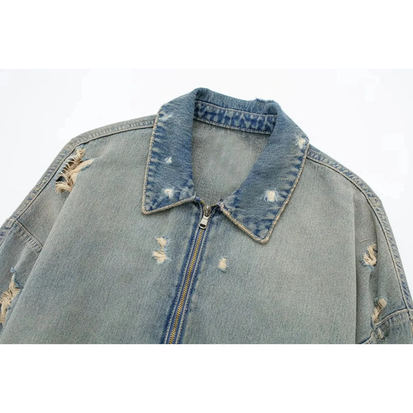 The Dorothea Long Sleeve Cropped Denim Jacket