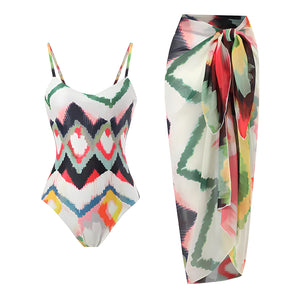 The Ikkat One-Piece Swimsuit Sarong Set