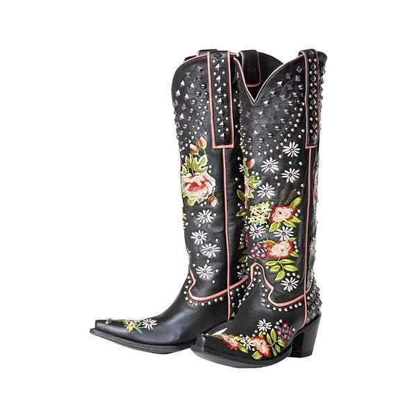 The Linnea Embroidered High Heel Boots