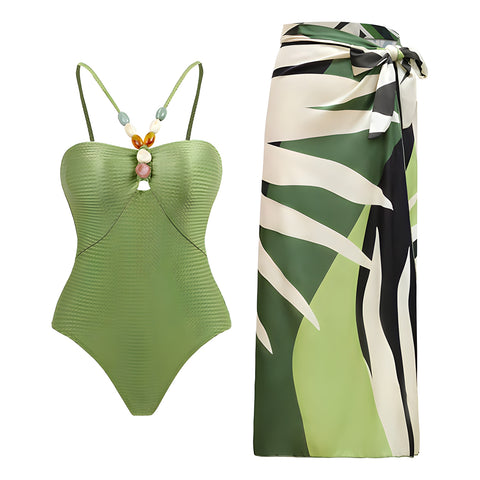 The Oceana One-Piece Bikini Bathing Suit Cover Up Set