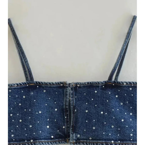 The Darla Crystal Denim Camisole Blouse