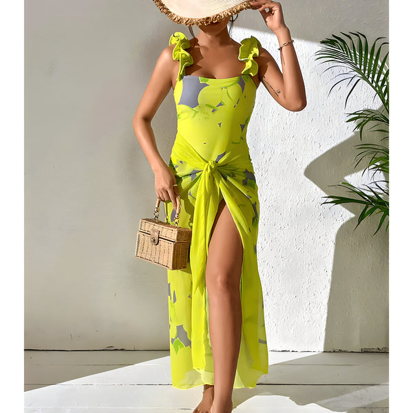 The Ikkat One-Piece Swimsuit Sarong Set