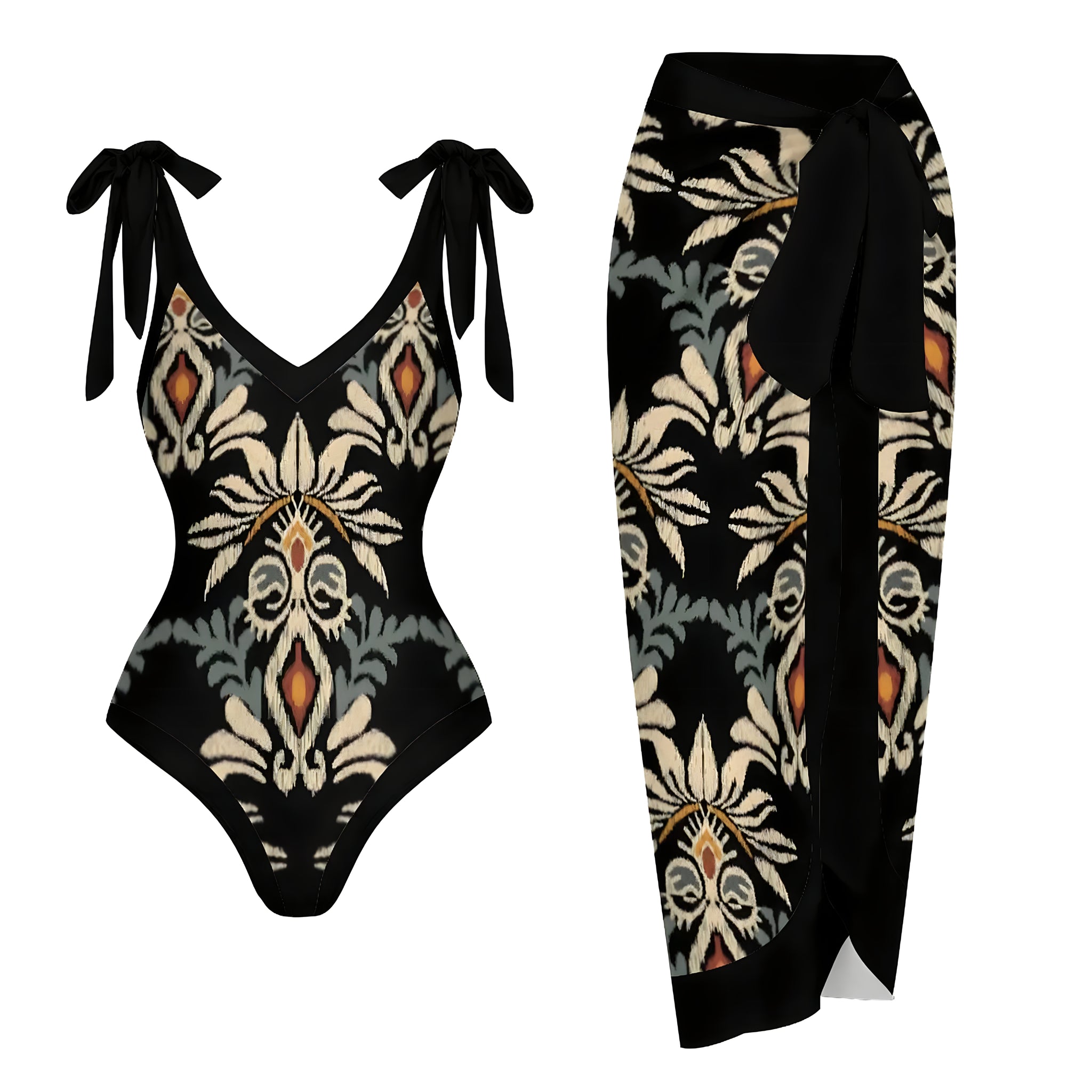 The Doria One-Piece Swimsuit Sarong Set