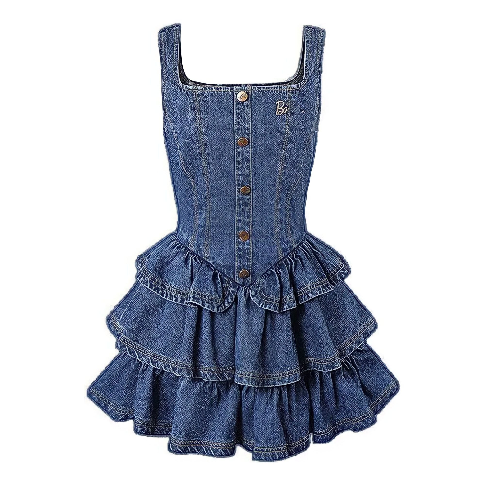 The Dana Sleeveless Ruffled Denim Mini Dress