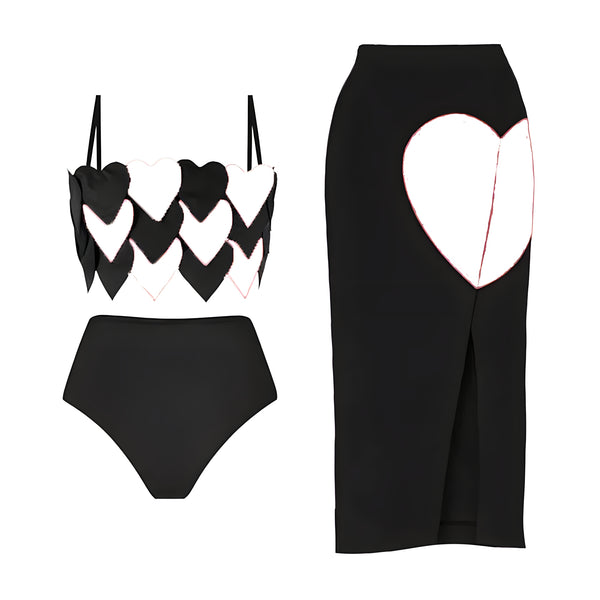 The Katarina Heart One-Piece Bikini Bathing Suit Cover Up Set