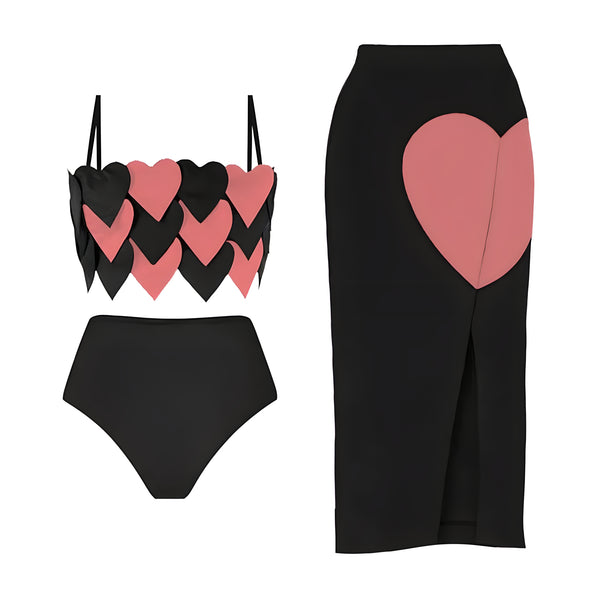 The Katarina Heart One-Piece Bikini Bathing Suit Cover Up Set