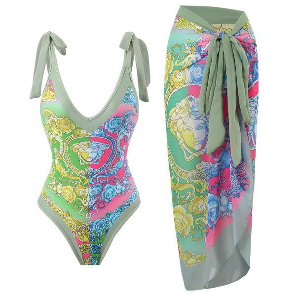 The Maristella One-Piece Bikini Bathing Suit Cover Up Set