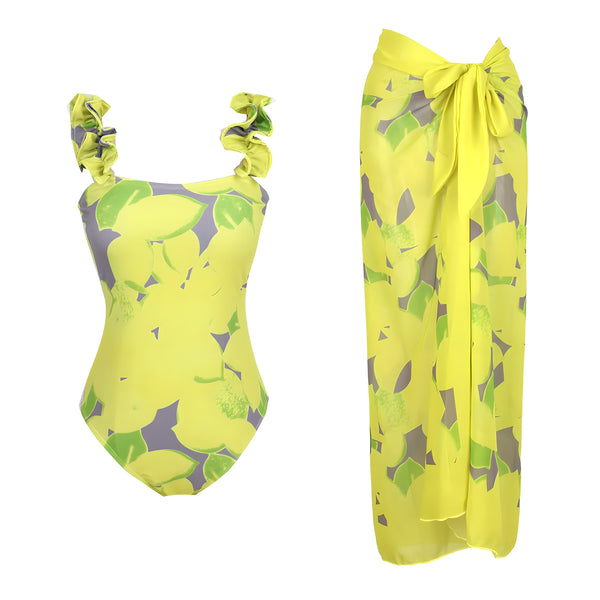 The Ikkat One-Piece Swimsuit Sarong Set