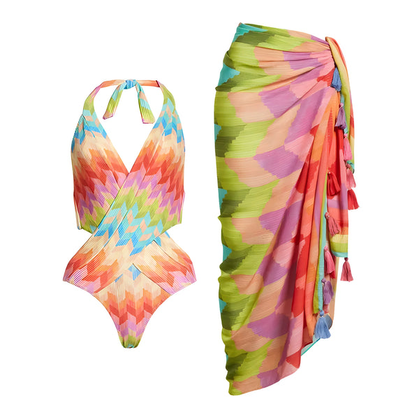 The Chloris One-Piece Bikini Bathing Suit Cover Up Set