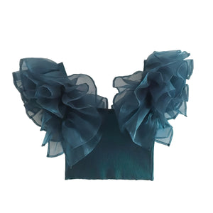 The Blue Ruffle Crop Blouse