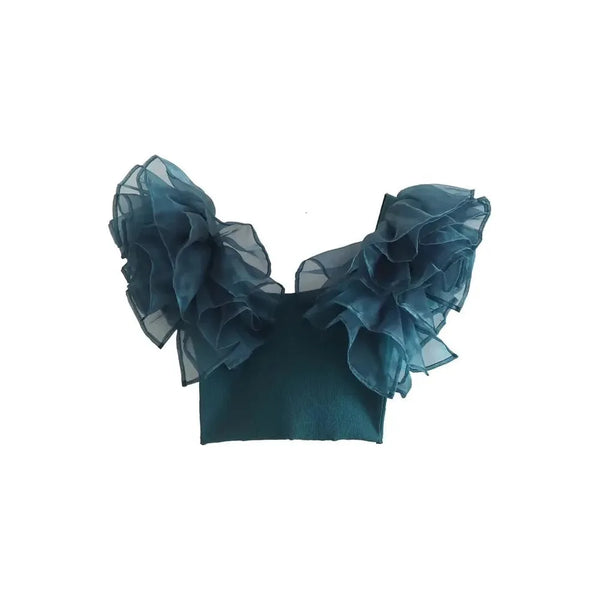 The Blue Ruffle Crop Blouse