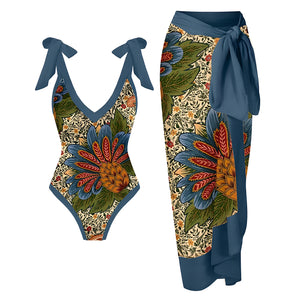 The Penelope One-Piece Bikini Bathing Suit Cover Up Set - Blue