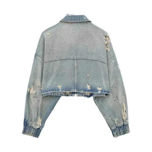 The Dorothea Long Sleeve Cropped Denim Jacket