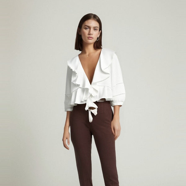 The Marta Long Sleeve V Neck Blouse