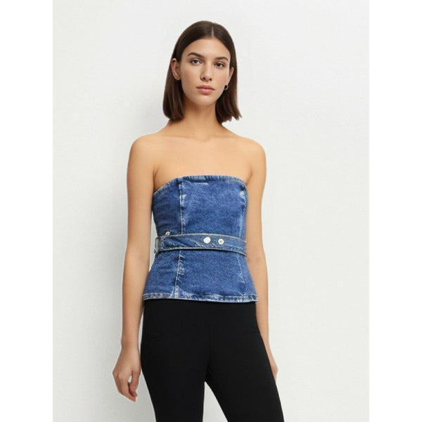 The Mariana Belted Denim Cropped Top